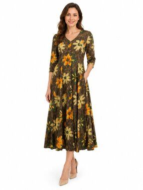 NWT JOLIBEL Green floral print V-Neck Maxi dress - 8